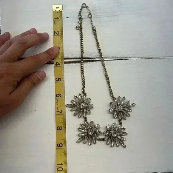 J. Crew Gold Toned Rhinestone Crystal Cluster Statement Necklace - Picture 5 of 8